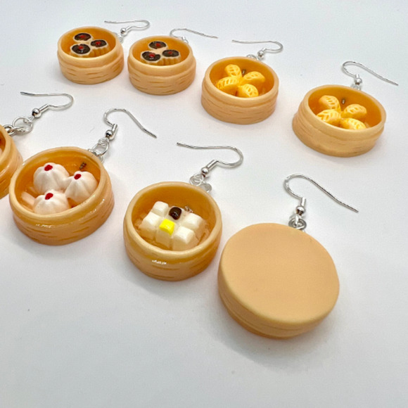 Dumpling Earrings - Dim Sum Dumplings - Steamer Earrings - Asian Earrings - Picture 6 of 10